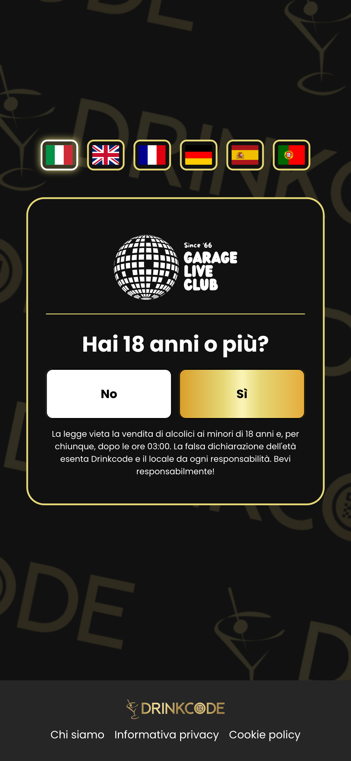 Schermata app DrinkCode